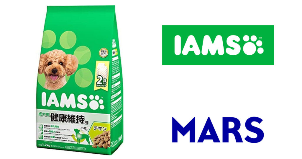 iamsアイムスドッグフードの基本情報を紹介。アイムスドッグフードの外観・ロゴ・製造・販売会社マースジャパンリミテッドのロゴ